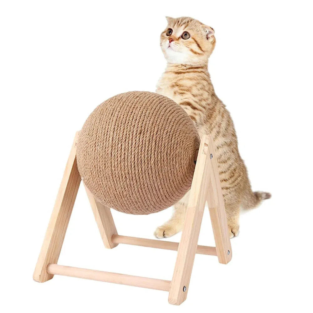 Vibe Geeks Cat Wooden Scratching Post Interactive Sisal Pet Scratching Ball