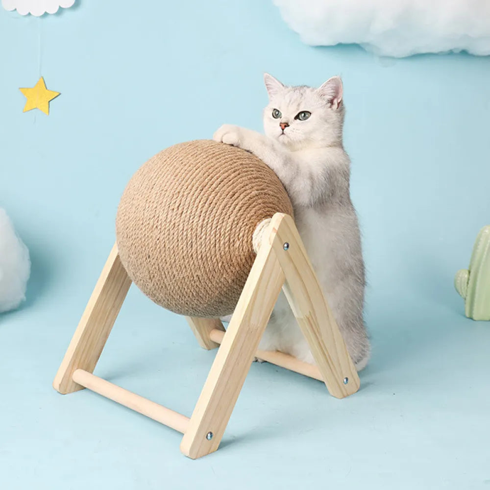 Vibe Geeks Cat Wooden Scratching Post Interactive Sisal Pet Scratching Ball
