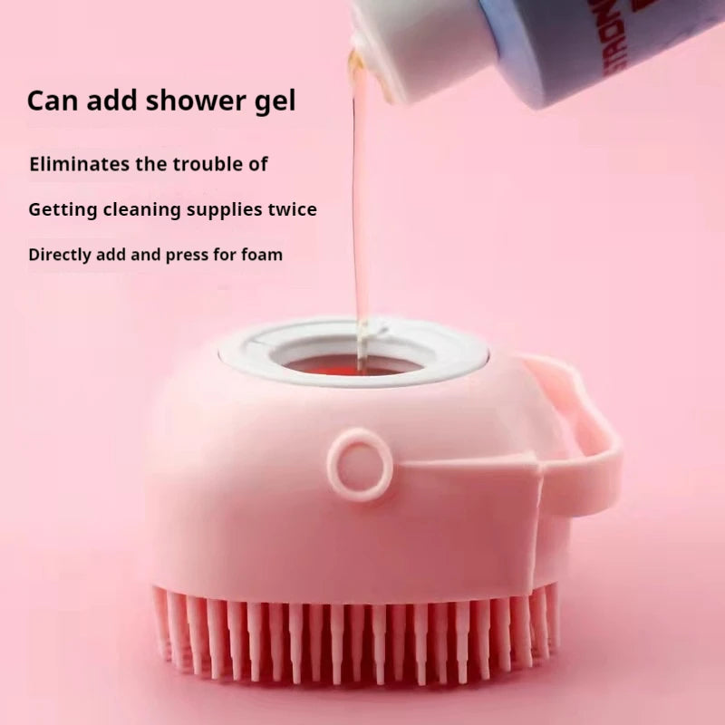 Pet Grooming Bath Massage Brush with Soap and Shampoo Dispenser