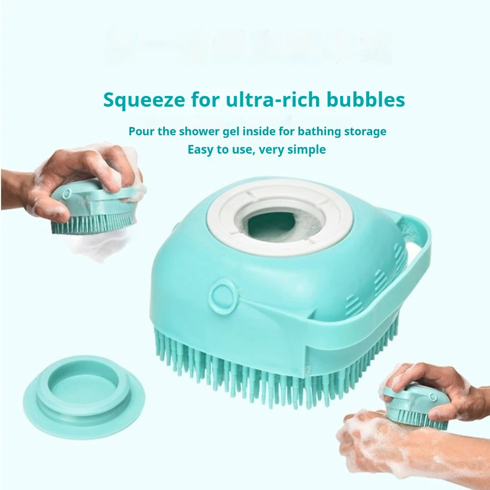 Pet Grooming Bath Massage Brush with Soap and Shampoo Dispenser