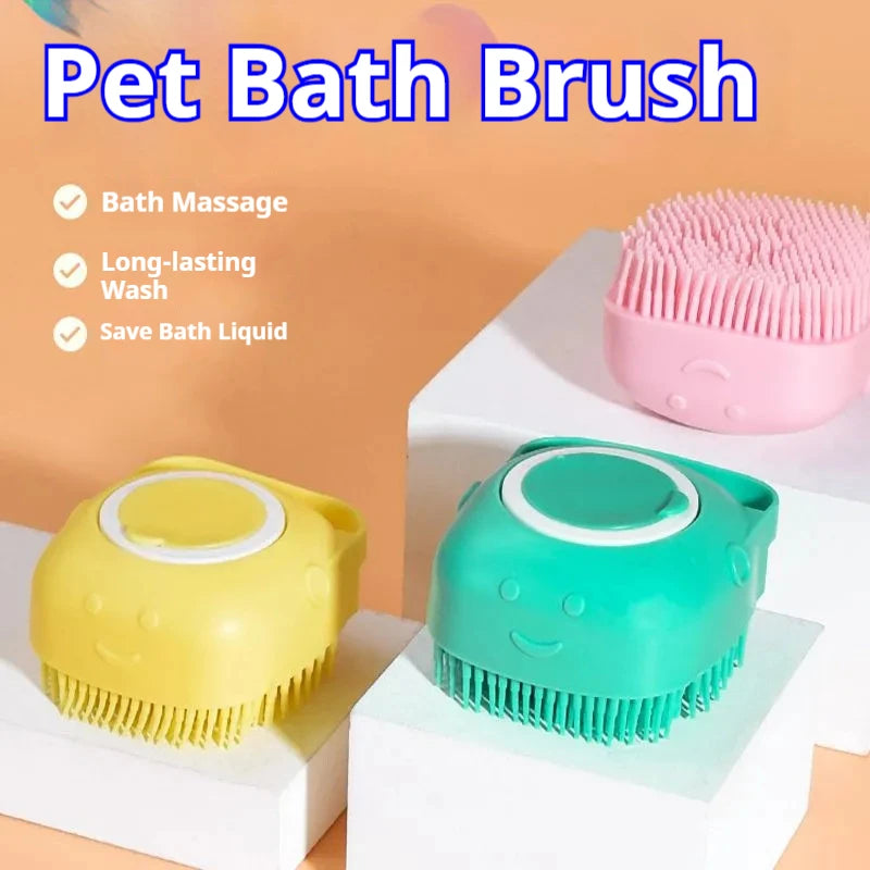 Pet Grooming Bath Massage Brush with Soap and Shampoo Dispenser